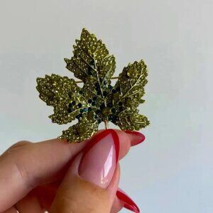 Bria Red Maple Leaf Green Crystal Brooch
